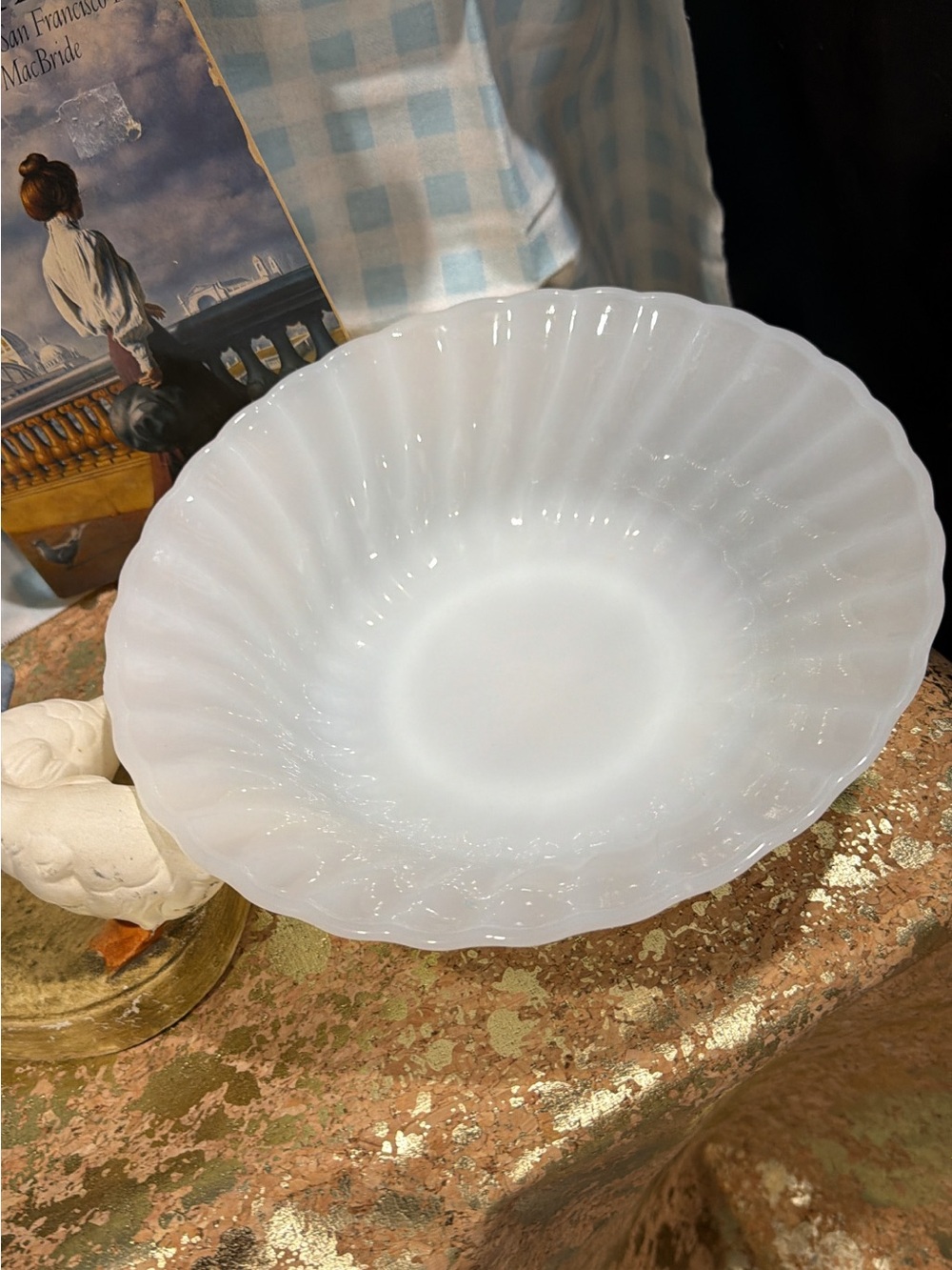 Milk Glass Scalloped Serving Bowl - White
